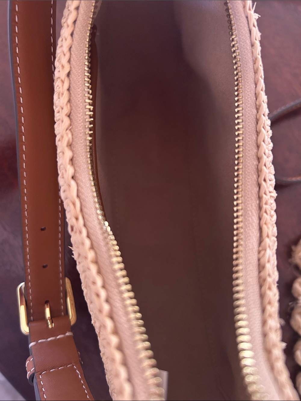 Tory Burch Cream Woven Straw Hobo with Brown Leather Trim - Picture 7 of 11